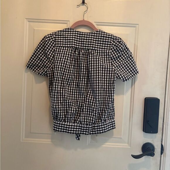 Madewell Black and White Checked Wrap Top with Side Tie Details size S - Picture 4 of 5